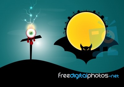 Halloween Cross Blood Eye Thunderbolt Bat Moon Circle  Stock Image