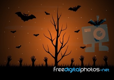 Halloween Dry Dead Tree Bat Zombie Hand  Stock Image