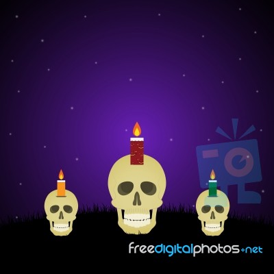 Halloween Evil Face Light Candle Skull Graveyard Background Stock Image