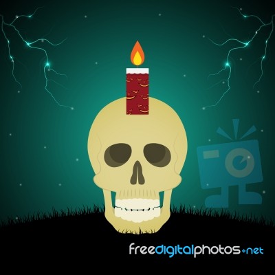 Halloween Evil Face Light Candle Skull Graveyard Background Stock Image