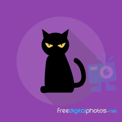 Halloween Flat Icon. Black Cat Stock Image