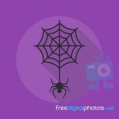 Halloween Flat Icon. Spider With Cobweb Stock Image