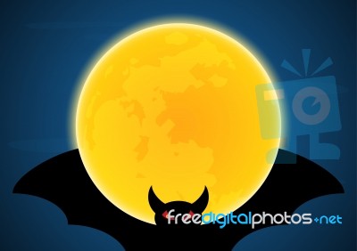 Halloween Flying Bat And Moon Stock Image