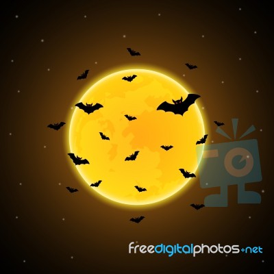 Halloween Flying Bat Moon Background Stock Image