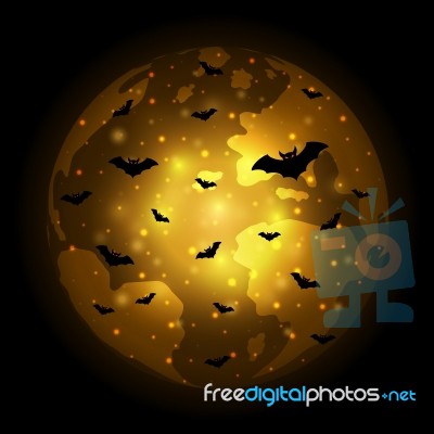 Halloween Flying Bat World Globe Earth Background Stock Image