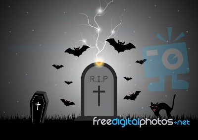 Halloween Gravestone Bat Coffin Cat  Stock Image