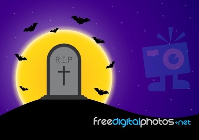 Halloween Gravestone Bat Moon  Stock Image