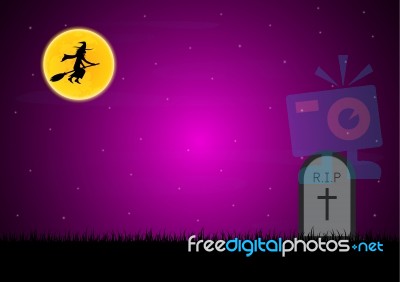 Halloween Gravestone Graveyard Witch Moon Background Stock Image