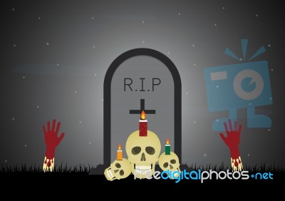 Halloween Gravestone Skull Zombie Hand  Stock Image