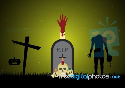 Halloween Gravestone Zombie Hand Headless Cross  Stock Image