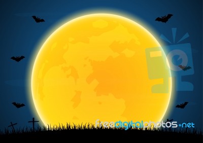 Halloween Graveyard Bat Moon Stock Image