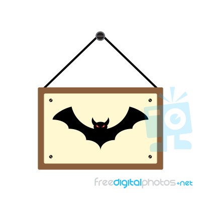 Halloween Hanging Wood Sign Board With Bat Stock Image