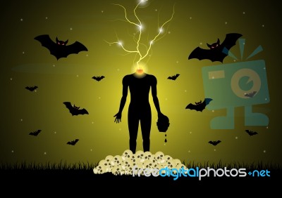 Halloween Headless Zombie Skull Bat  Stock Image