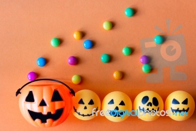 Halloween Jack O Lantern Bucket With Candy Stock Photo