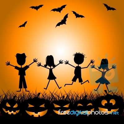 Halloween Kids Indicates Trick Or Treat And Children Stock Image