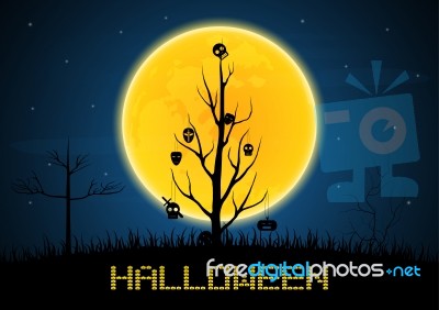 Halloween Mask Hang On Wither Tree Stock Image