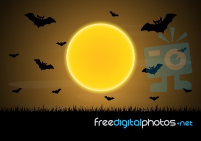 Halloween Moon Bat  Stock Image