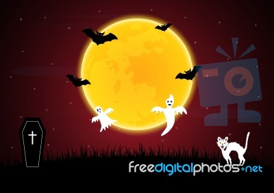 Halloween Moon Bat Ghost  Stock Image