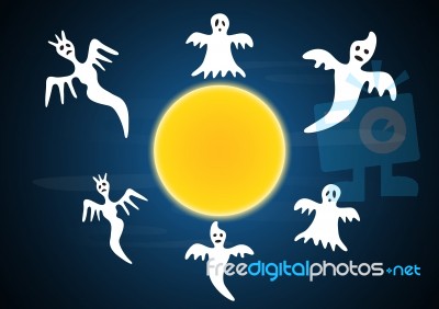 Halloween Moon Ghost  Stock Image