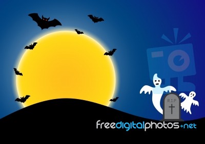 Halloween Moon Ghost Bat  Stock Image