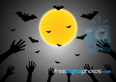 Halloween Moon Zombie Hand Bat  Stock Image