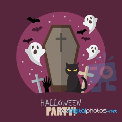 Halloween Party Flat Poster Stock Image