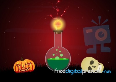 Halloween Poison Bottle Graveyard Pumpkin Skull Background Stock Image