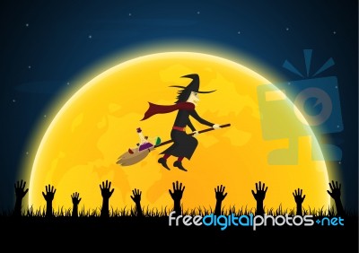 Halloween Poison Bottle Graveyard Witch Zombie Hand Background Stock Image