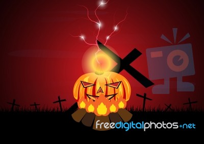 Halloween Pumpkin Bonfire Cross Thunderbolt  Stock Image