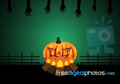 Halloween Pumpkin Bonfire Fence Hand  Stock Image