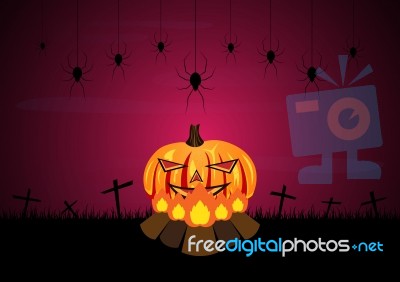 Halloween Pumpkin Bonfire Spider Cross  Stock Image