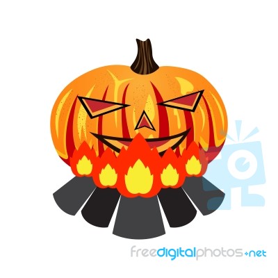 Halloween Pumpkin Burn On Bonfire Stock Image