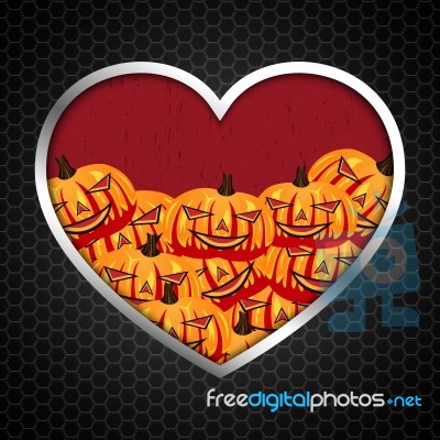 Halloween Pumpkin In Heart Metal Plate Stock Image