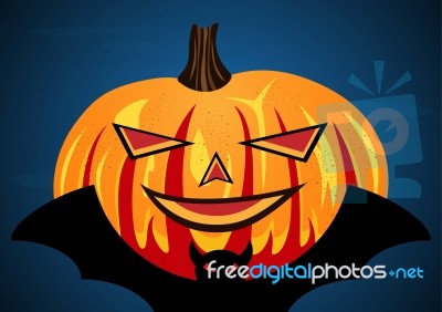 Halloween Pumpkin On Flying Bat Stock Image