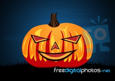 Halloween Pumpkin On Graveyard Grass Stock Image