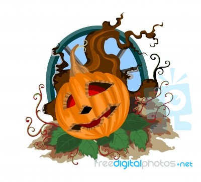 Halloween Pumpkin Scene On A White Stock Image