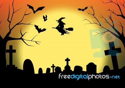 Halloween Silhouette Graveyard Stock Image