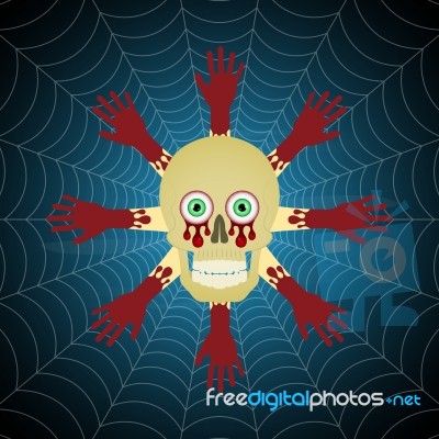 Halloween Skull Blood Hand Spider Web  Stock Image