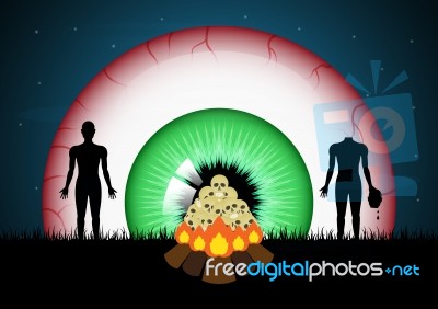 Halloween Skull Bonfire Eye Zombie  Stock Image