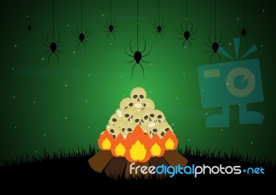 Halloween Skull Bonfire Spider  Stock Image