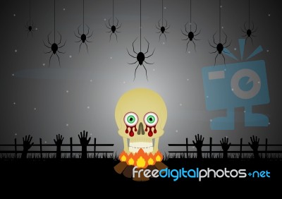 Halloween Skull Bonfire Zombie Hand Spider  Stock Image