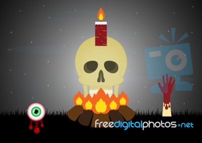 Halloween Skull Candle Bonfire Eye Hand  Stock Image