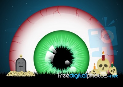 Halloween Skull Gravestone Eye  Stock Image