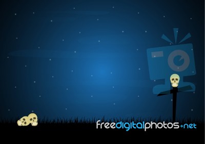 Halloween Skull Graveyard Cross Background Stock Image