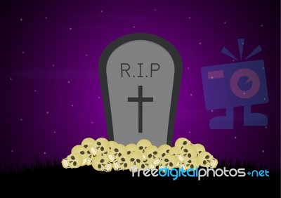 Halloween Skull Graveyard Gravestone Background Stock Image