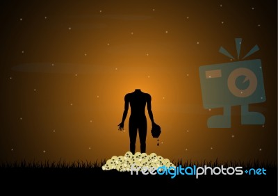 Halloween Skull Graveyard Headless Zombie Background Stock Image