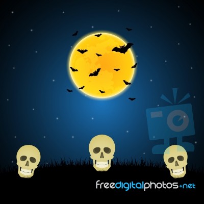 Halloween Skull Graveyard Moon Bat Background Stock Image