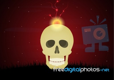 Halloween Skull Graveyard Thunderbolt Lightning Background Stock Image