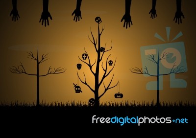 Halloween Skull Mask Dead Tree Hand  Stock Image