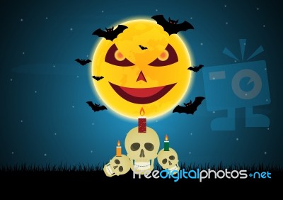 Halloween Skull Moon  Stock Image